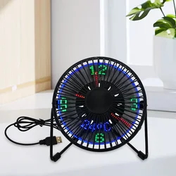 Portable Desk Fan with Real Time Clock Temperature Display 360 Rotation Personal Table Cooling Fan Low Noise for Home and Office