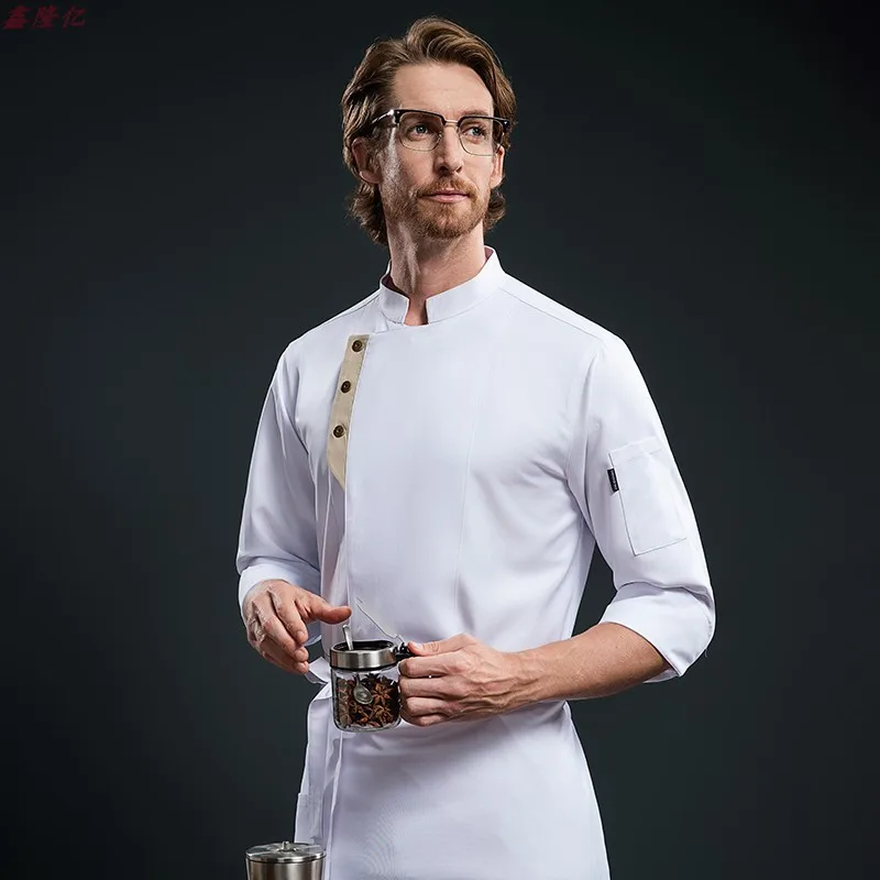 

Western Restaurant Steakhouse Work Uniform Long Sleeve Catering Hotel Canteen Double-Breasted White Chef Jacket Autumn Men's