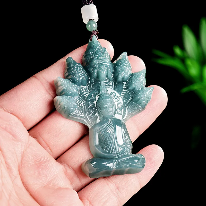 

Myanmar Jadeite Buddha Pendant Gifts for Women Accessories Necklace Real Jade Carved Amulet Talismans Vintage Designer Charm