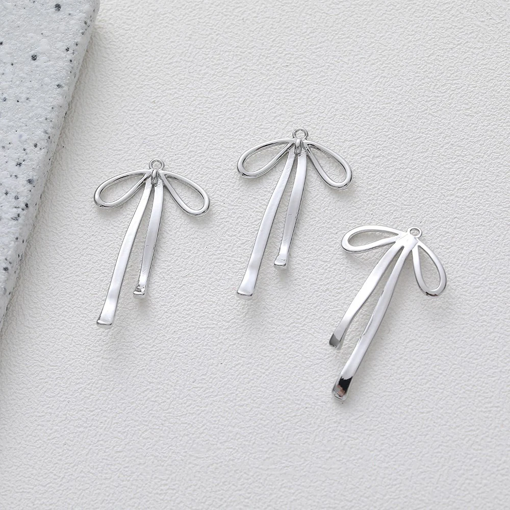 4PCS 14K Gold Plated Cute Long Bow Pendant Earrings Brass DIY Making Supplies Jewelry accessories
