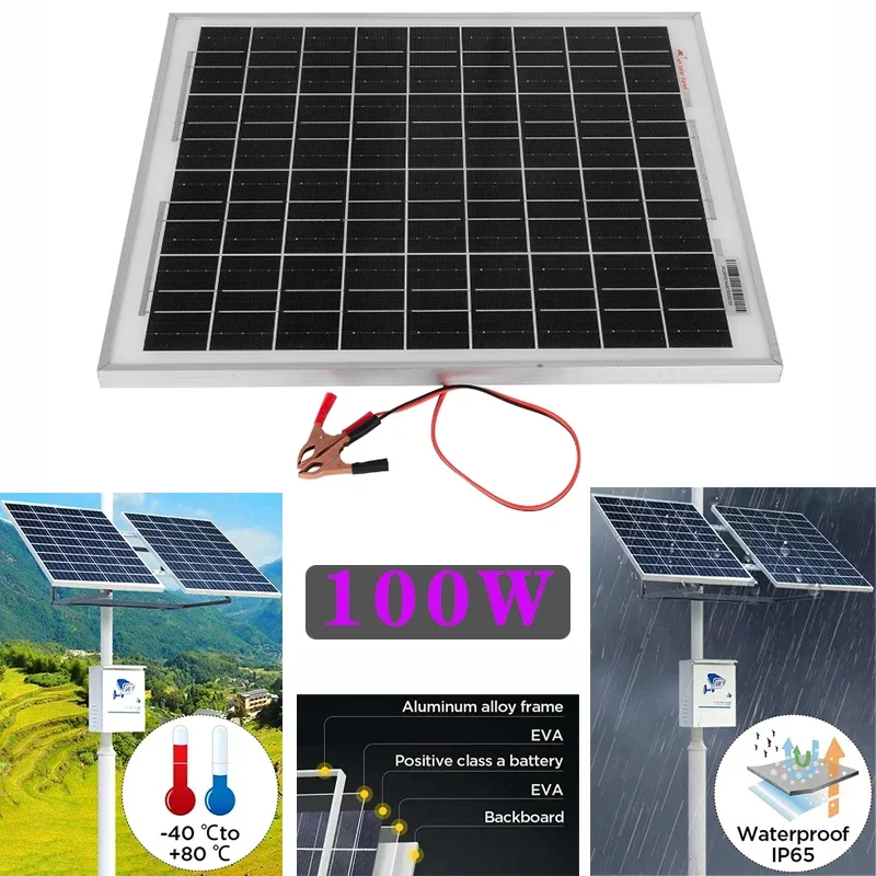 

100W Solar Panel 18V Rigid Glass Solars Panels Monocrystalline Cell High-efficiency Chargig Outdoor Sola r Cell For Home/Camping