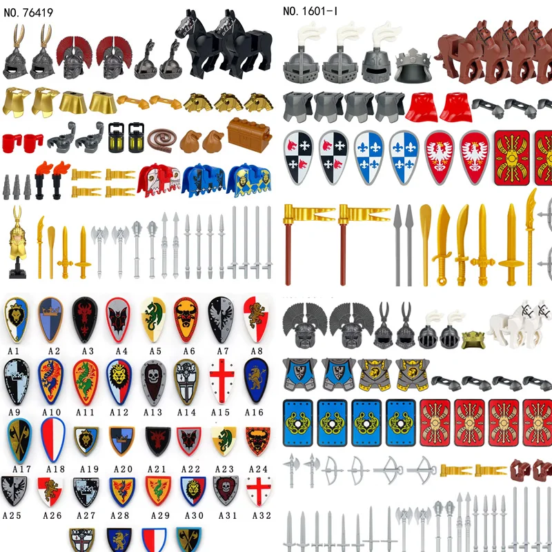 MOC Medieval Military Knight Horse Set Building Blocks Wolf Warrior Elve Figure Soldier Shield Vest Armor Flag Waffen Bricks Toy