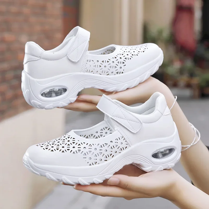 Hot Selling Summer New Style Women's Outdoor Sneakers Comfortable Breathable Hollow Casual Shoes Sports Mesh Womans White Shoes