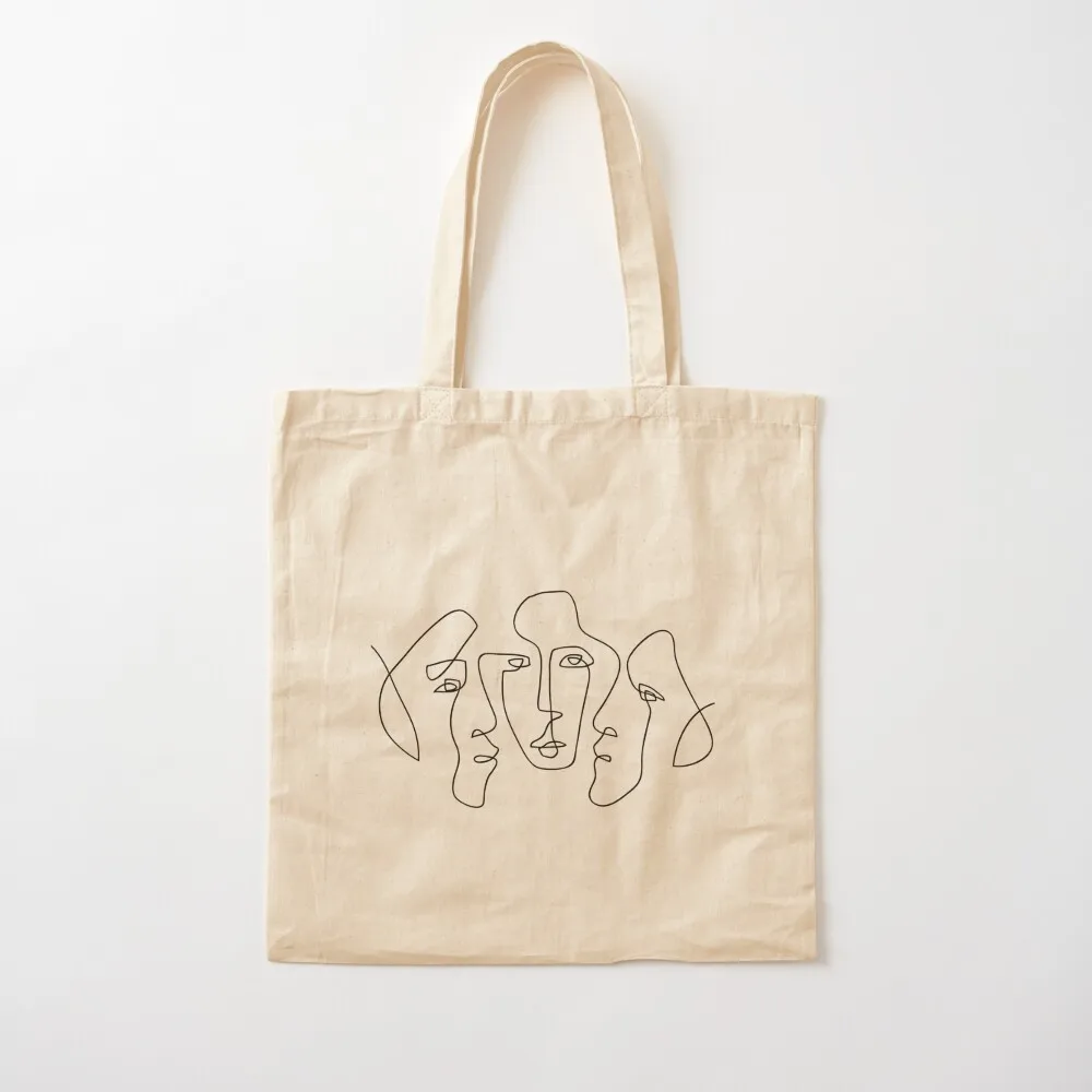 

3 Faces - One Line Art Tote Bag ecological bags sac pour femme Customizable tote bag Big bag women Canvas Tote