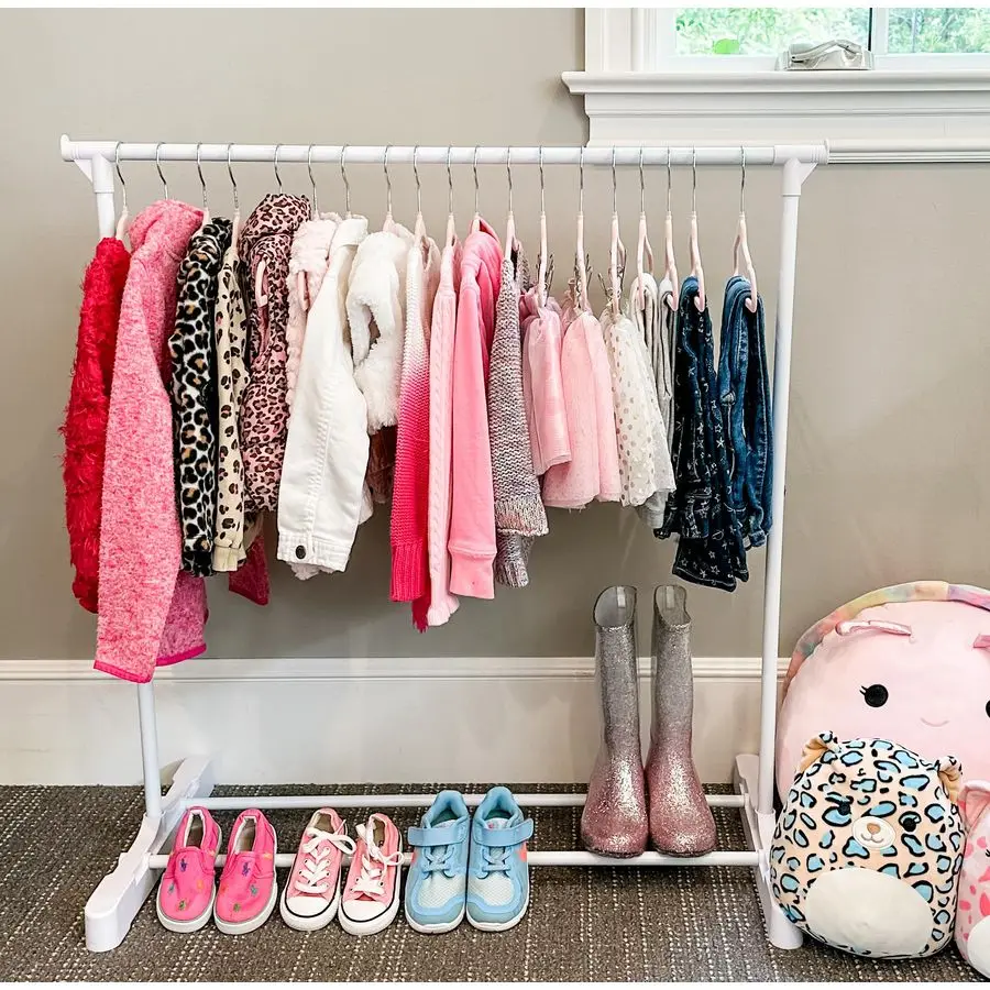 

The Boot Hanger Company Childrens Garment Rack Kids Closet Organizer Kids Clothing Rack with 10 Gray Velvet Hangers amp Opt. Whe