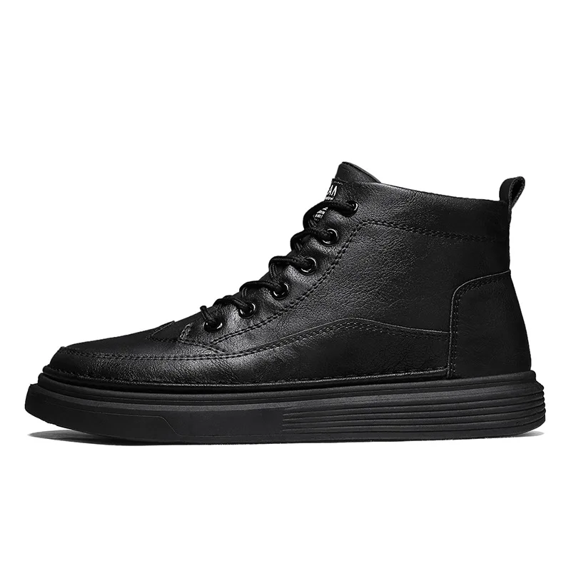 New Men's Shoes Autumn British-style High-top Men Boots Fashionable Casual Ankle Boots Business Black Thick-soled Leather Shoes