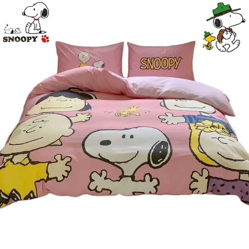 

Милое постельное белье с рисунком Снупи, креативное персонализированное домашнее использование для мальчиков и девочек, простыня из чистого хлопка, пододеяльник, комплект из четырех предметов, подарок