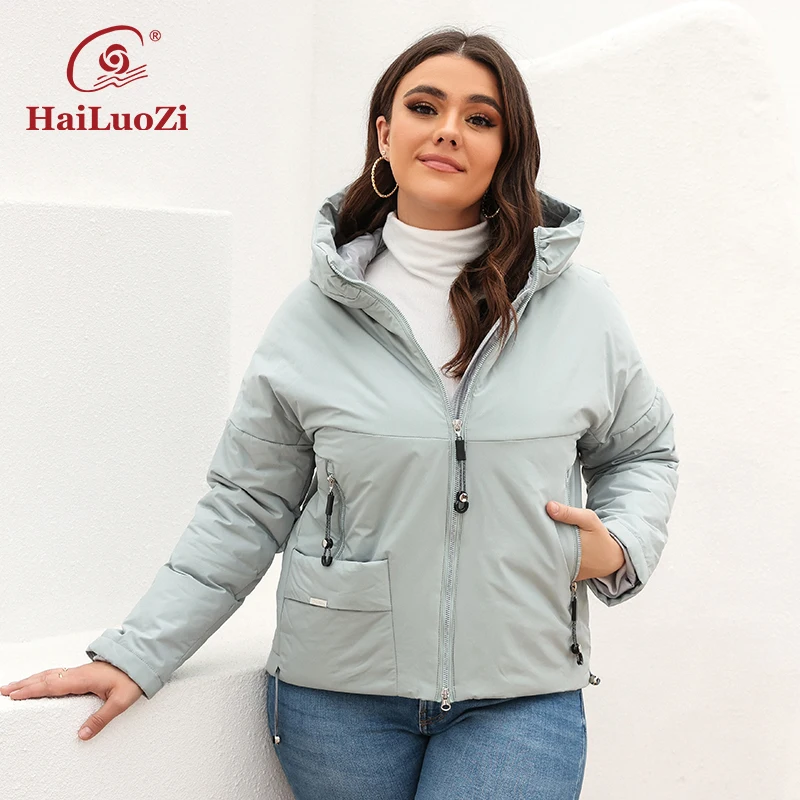 HaiLuoZi 2022 Neue frauen Jacke Frühling Frauen Beiläufige Kurze Plus Größe Mantel Mode Spleißen Warme Weibliche Mit Kapuze Baumwolle Parkas 7871