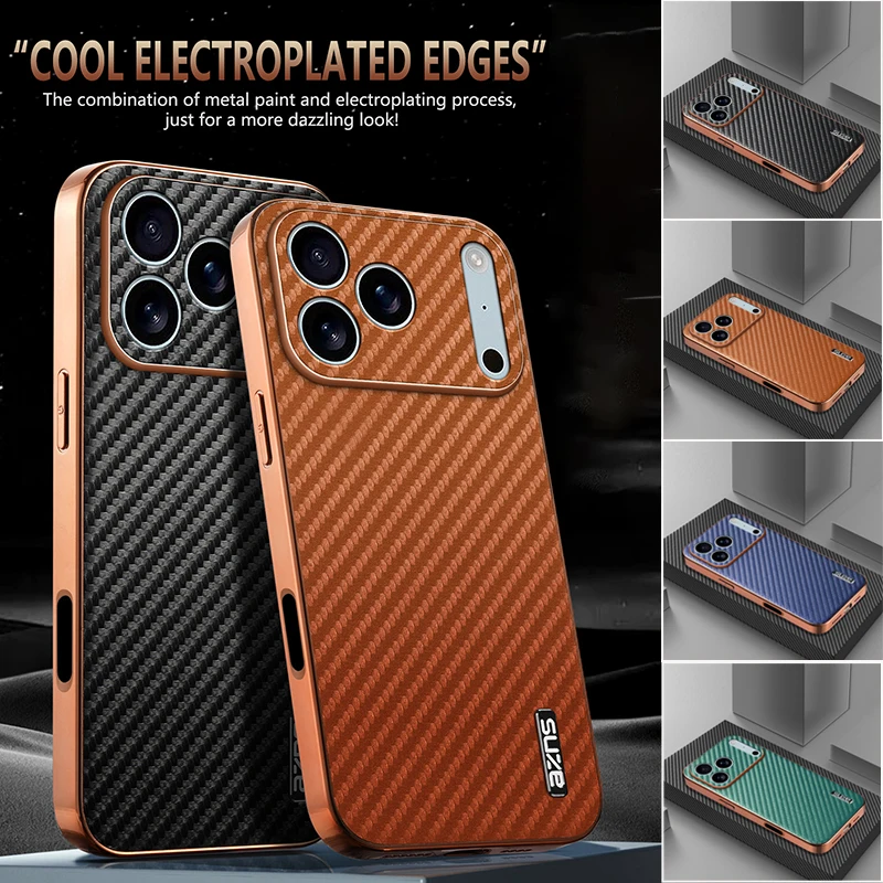 EUCAGR Luxus Carbon Fiber PU Leder Telefon Fall für iPhone 17 Air 17 Pro Max 16 15 14 13 12 11 Pro Max stoßstange Coque Zurück Abdeckung