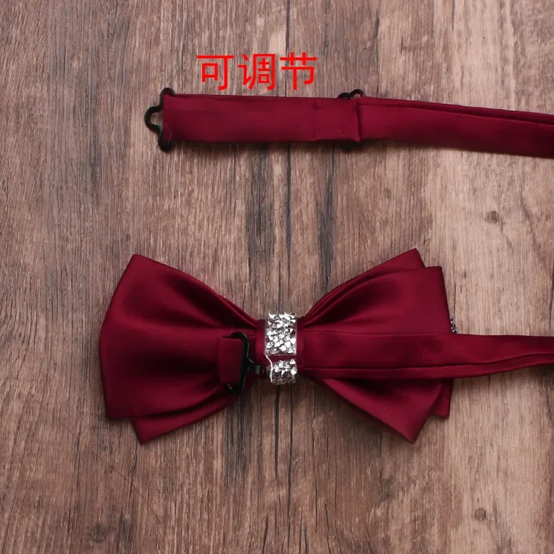 Solid color diamond-encrusted double-layer business bow tie men\'s and women\'s wedding banquet shirt suit accessories bow tie