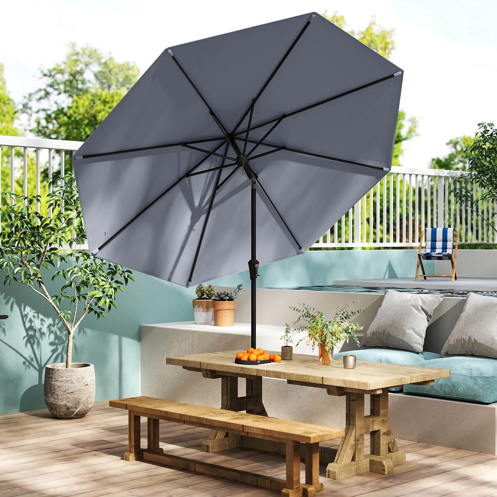 

Patio Umbrella w/Push Button Tilt, Crank Handle, 8 Sturdy Ribs for Garden, Patio