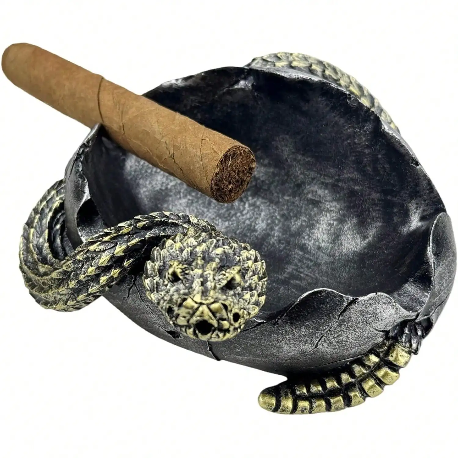 

Cigar Cigarette Ashtray 2in1 For Indoor Outdoor Home Bar Decor, Snake Egg Design (Grey)