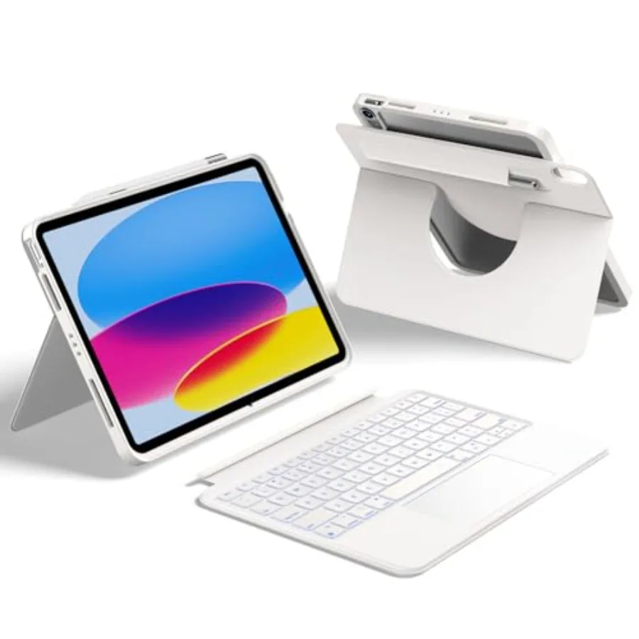 

360 Rotating Detachable Keyboard Case for iPad A16 11/10: 155 Adjustable Stand Apple Pencil Slot Multi-Touch Trackpad 7-Color B
