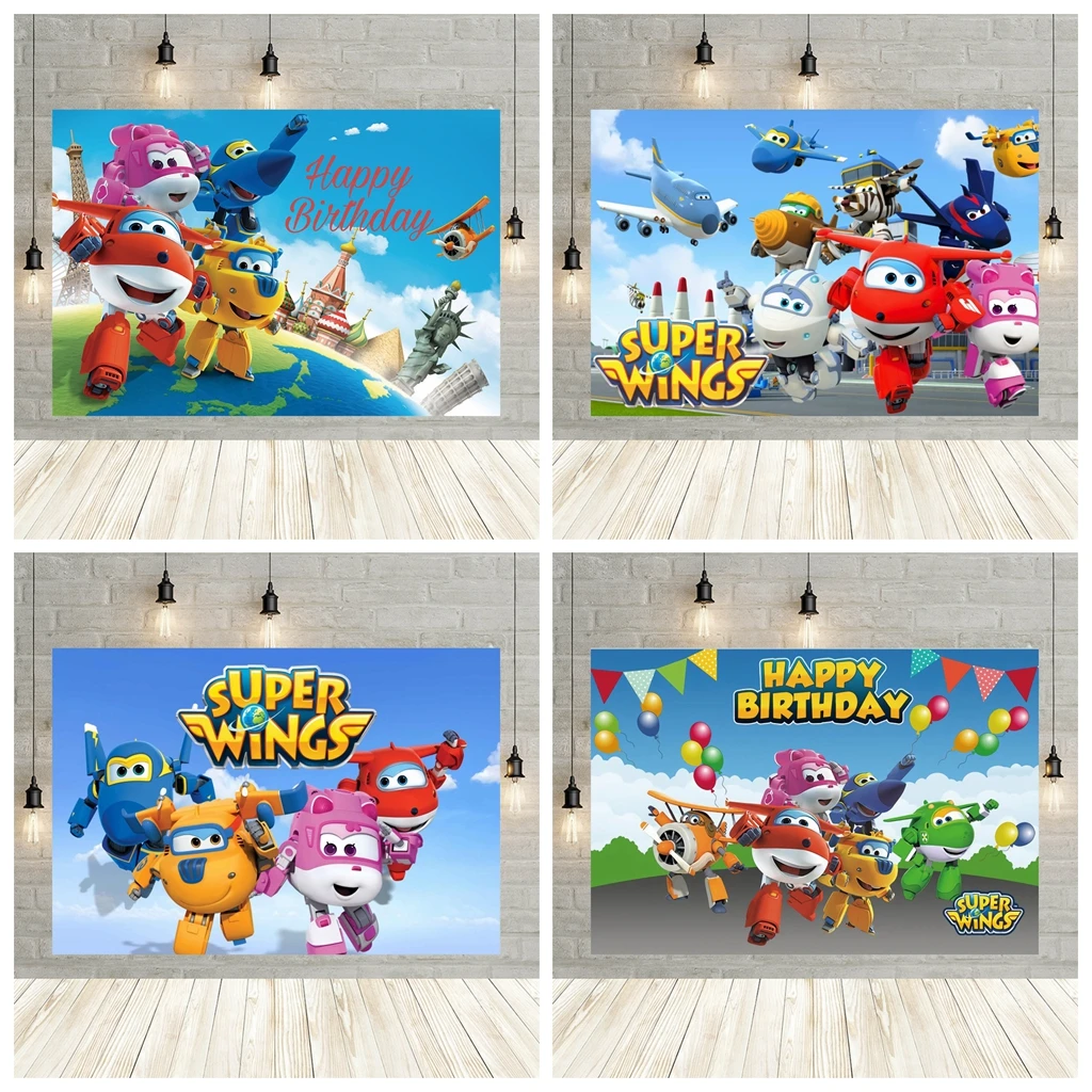 

Custom Cartoon Super Wings Background Photography Baby Shower Birthday Cake Table Party Decor Photo Photographic Backdrop Studio