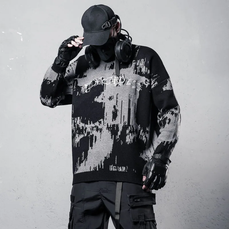 Designer Design Dark Personality Splash-Paint Printed Sweater Street Idle Style Knitwear Women's Fashion Loose Sweater Men