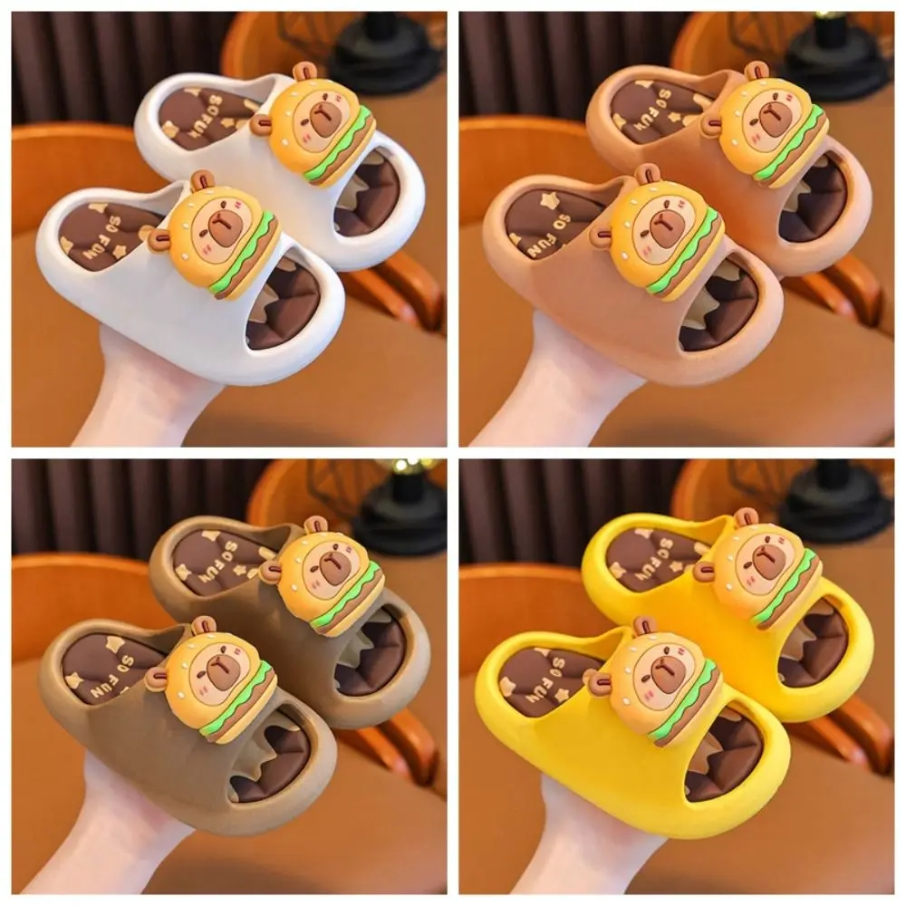 Sandal Capybara Lucu PVC Kreatif Sandal Hewan Kartun Lembut Antiselip Sandal Kamar Mandi Anak-anak Dapat Diputar Ketahanan Anak Laki-laki