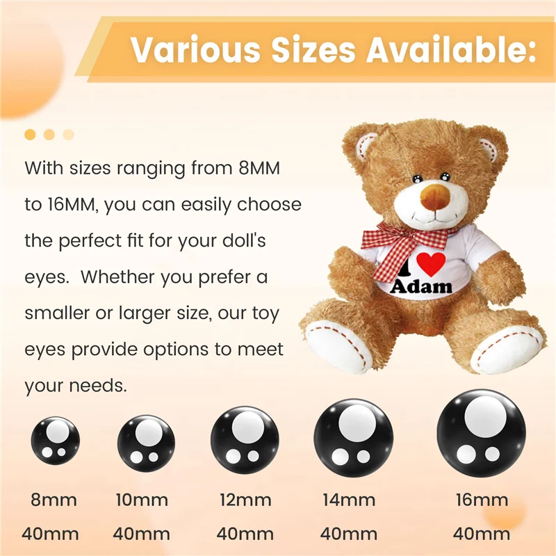 A19Q-180PCS 장난감 눈 8MM 10MM 12MM 14MM 16MM 3D 코믹 라운드 반짝이 장난감 눈 DIY 인형 눈 인형 액세서리