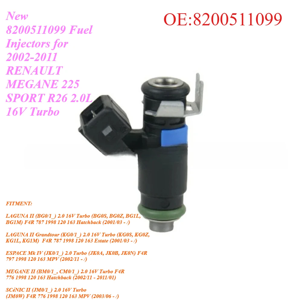 

New 8200511099 Fuel Injectors for 2002-2011 RENAULT MEGANE 225 SPORT R26 2.0L 16V Turbo