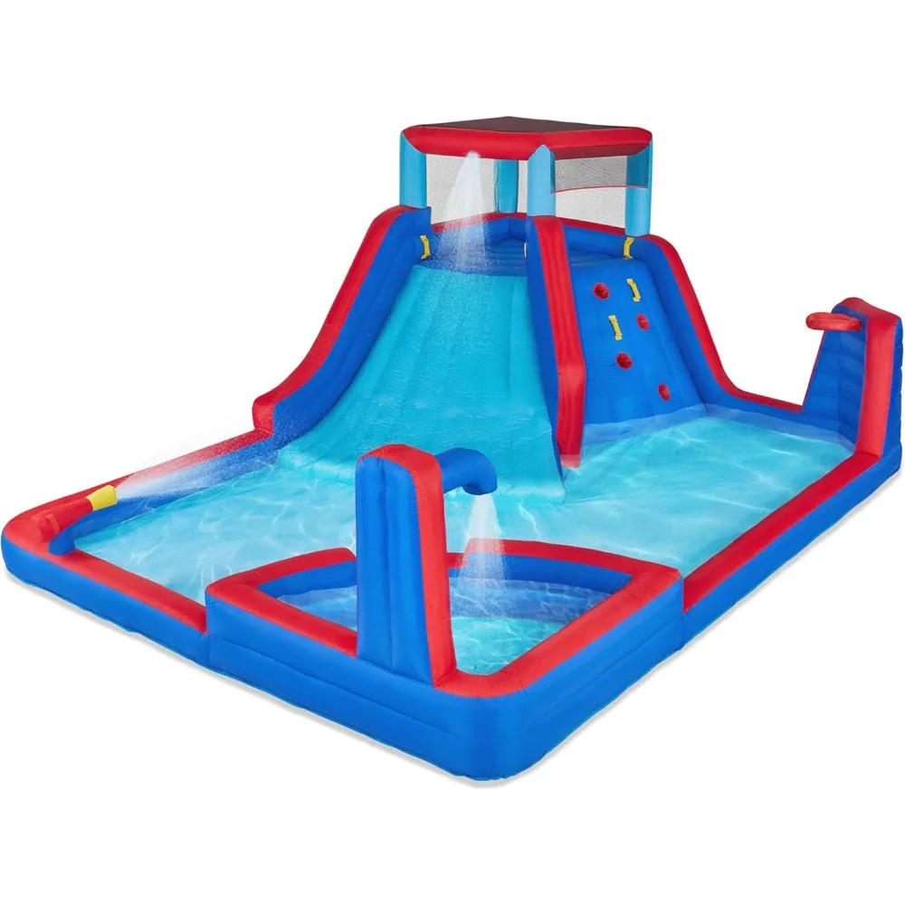 Four Corner Inflatable Water Slide Park – Heavy-Duty for Outdoor Fun - Climbing Wall, Slide & Deep Pool