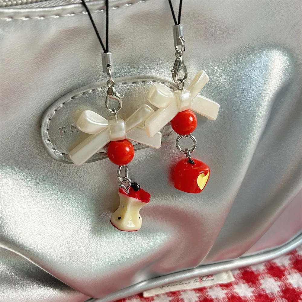 

Модный кулон из бисера с яблочным сердечником, милый бант, цепочка для мобильного телефона, сердце девушки, сладкое красное кохання, яблоко, подвесные украшения