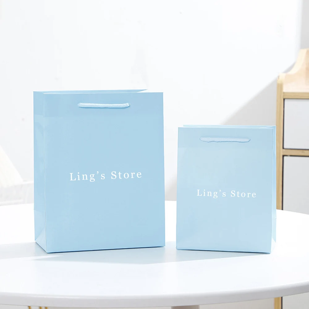 

20Pcs Personalized Logo Rose Jewelry Paper Handle Bag Exquisite Shopping Clothes Gift Packaging Handbag Newborn Shower Organizer