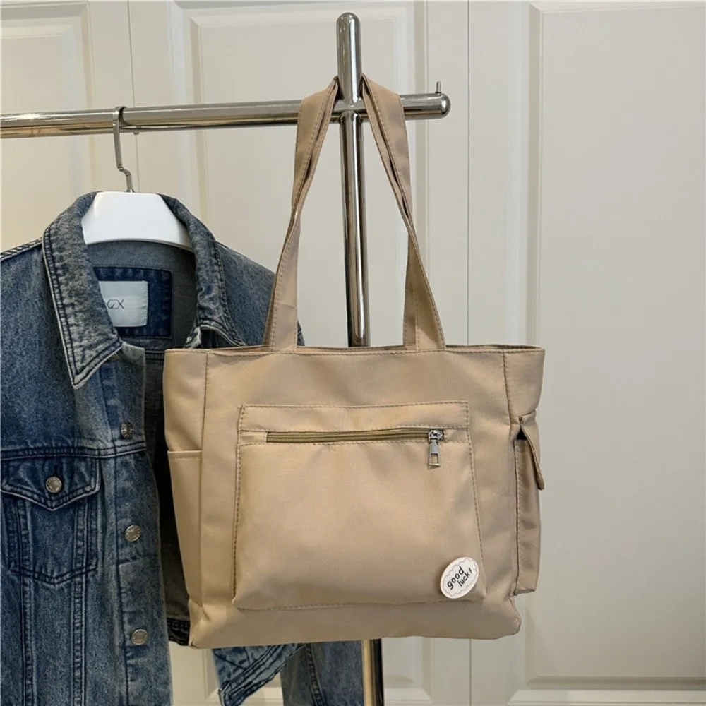 Simple Korean Large Capacity Tote Bag Solid Color Versatile Women's Shoulder Bag Casual Light Weight Student Handbag Ladies