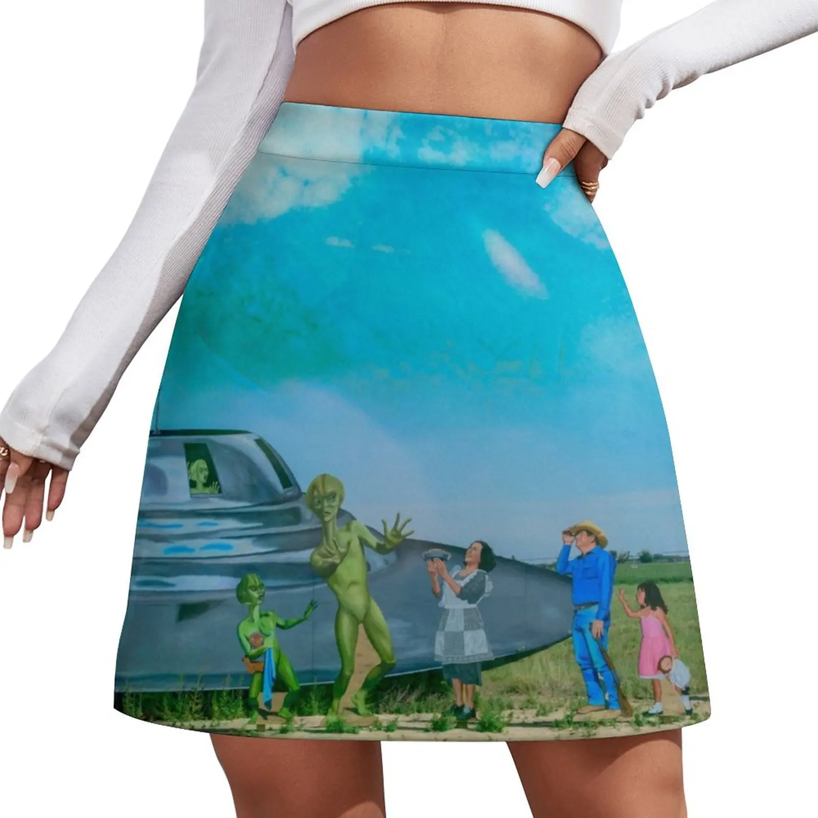 

UFO, Aliens and Welcoming Humans - Surreal Mini Skirt mini skirt for women luxury women skirts cosplay modest skirts for women