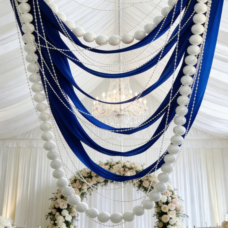 

Wedding Ceiling Fabric Curtain Foam Ball Pearl Beads,Multi-layer Wave Drapes For Hotel Stage Hall Backdrops Decoration