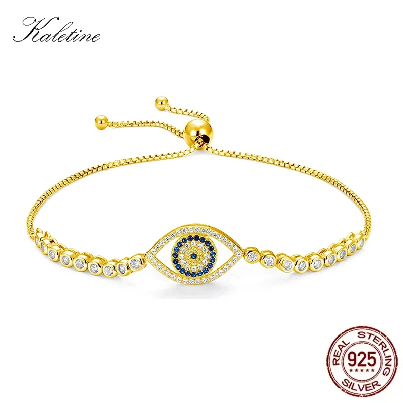 

Kaletine Pure 925 Sterling Silver Tennis Bracelet Charm Blue Eye Stone Bracelets for Women Lucky Turkey Jewelry Fashion 2019