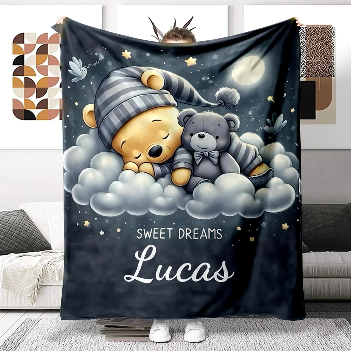 Personalisierte Süße Träume Teddybär-Decke - Individuelles Namensdesign Lucas für Gemütliche Kinderschlafzeiten & Kinderzimmerdekoration