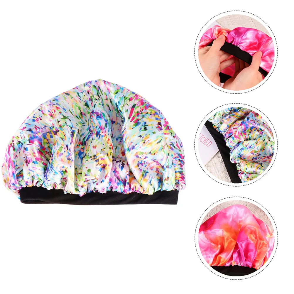 2 Pcs Hair Cap Printing Sleep Hat Shower Sleeping Elastic Bath Satin Caps