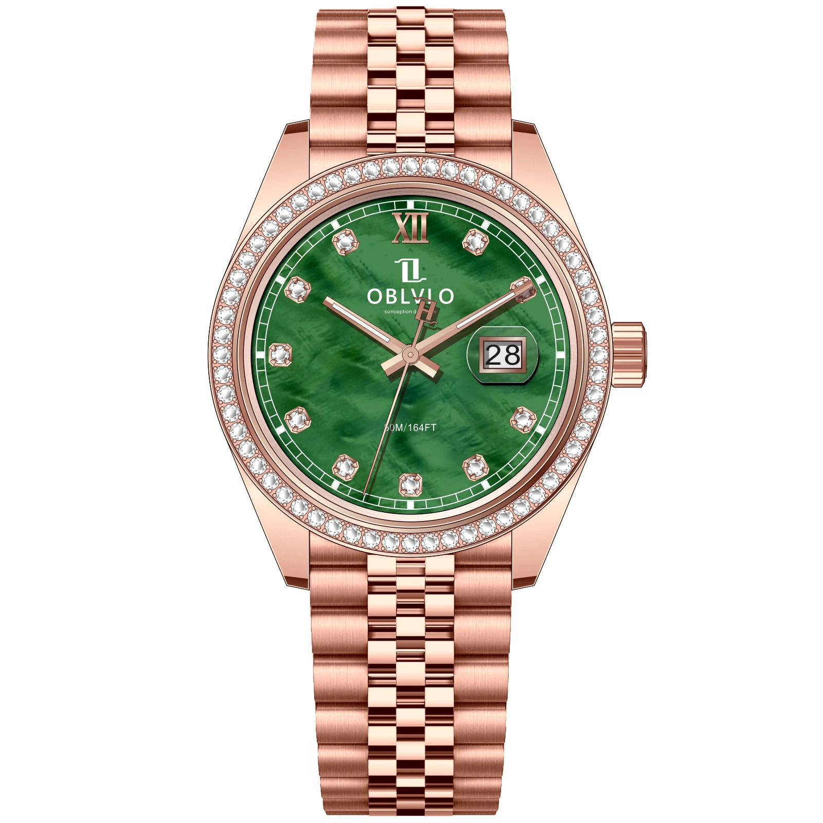 OBLVLO Men Quartz Watch 39mm Luxury Wristwatch MOP Dial 50M Waterproof Sapphire Luminous Ronda 505 Mov Crystal Bezel