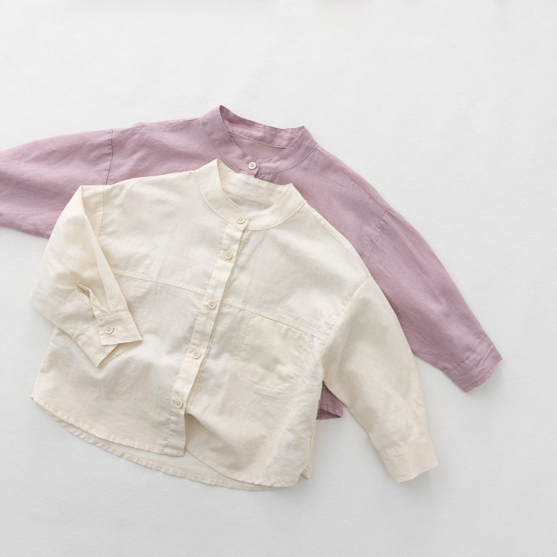

2026 Summer New Children Thin Cotton Long Sleeve Shirts Boys Girls Solid Shirts Baby Casual Tops Toddler O-neck Shirts