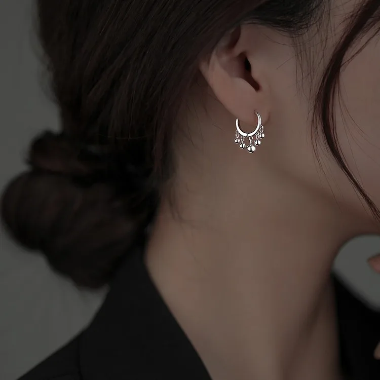 Silver Color Trendy Round Bead Tassel Hoop Earrings for Fashion Women Fashion Jewelry Light Luxury Accessories view 3