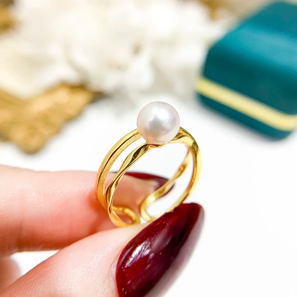 

DIY Pearl Ring Accessories S925 Sterling Silver Ring Empty Set Fashion Gold Silver Jewelry Set Women's Fit 5-9mm Round Z174