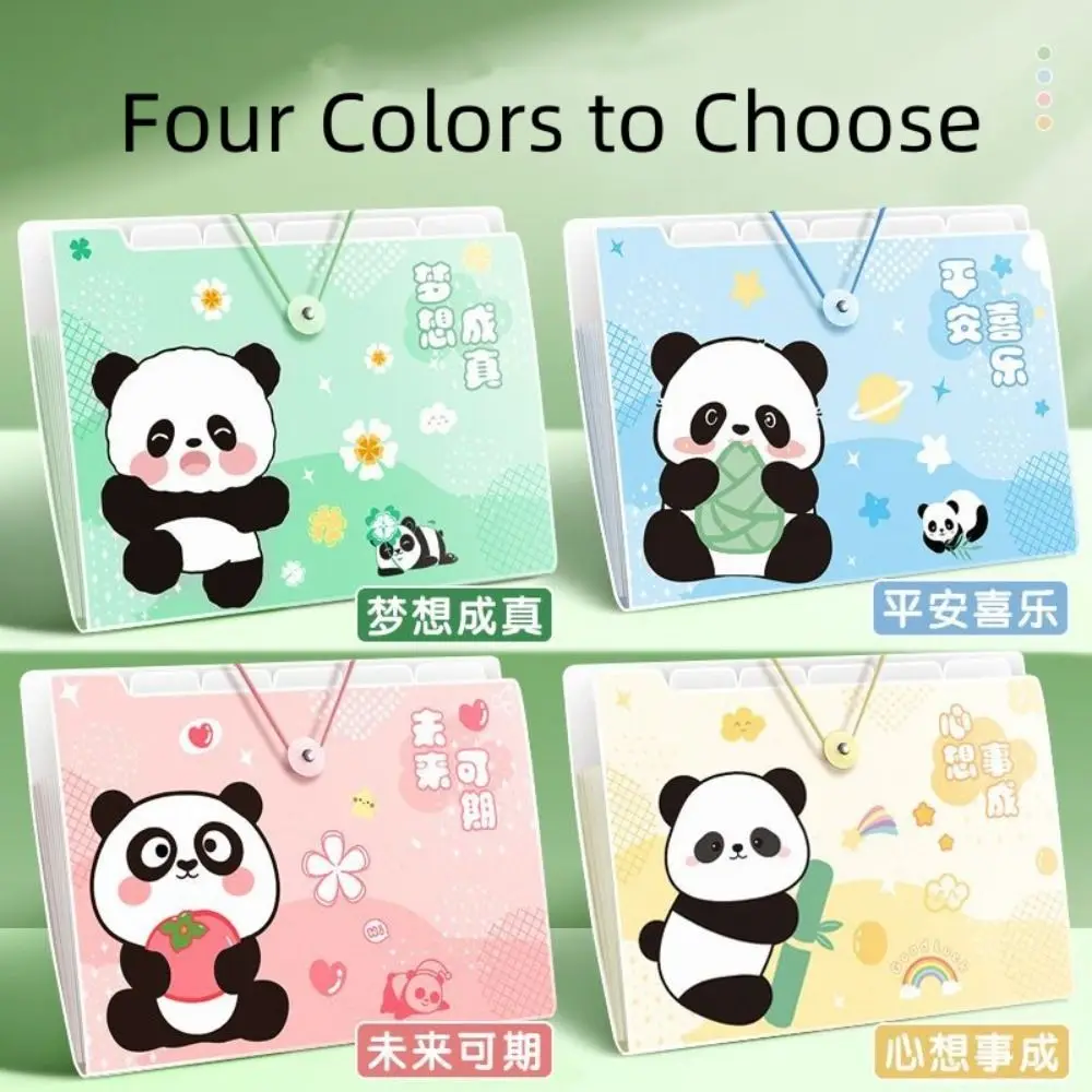 Cute Panda A4 File Bag File Folder Large Capacity 5/8/12 Layers Student Homework Orginizer Chinese Style with Index Stickers