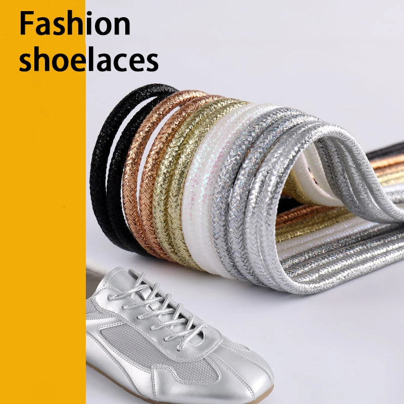 New Fashion Shiny Shoelace Gold Silver Silk Round Shoelaces Sneakers Canvas Shoes Shoe Laces 100cm/120cm/140cm/160cm