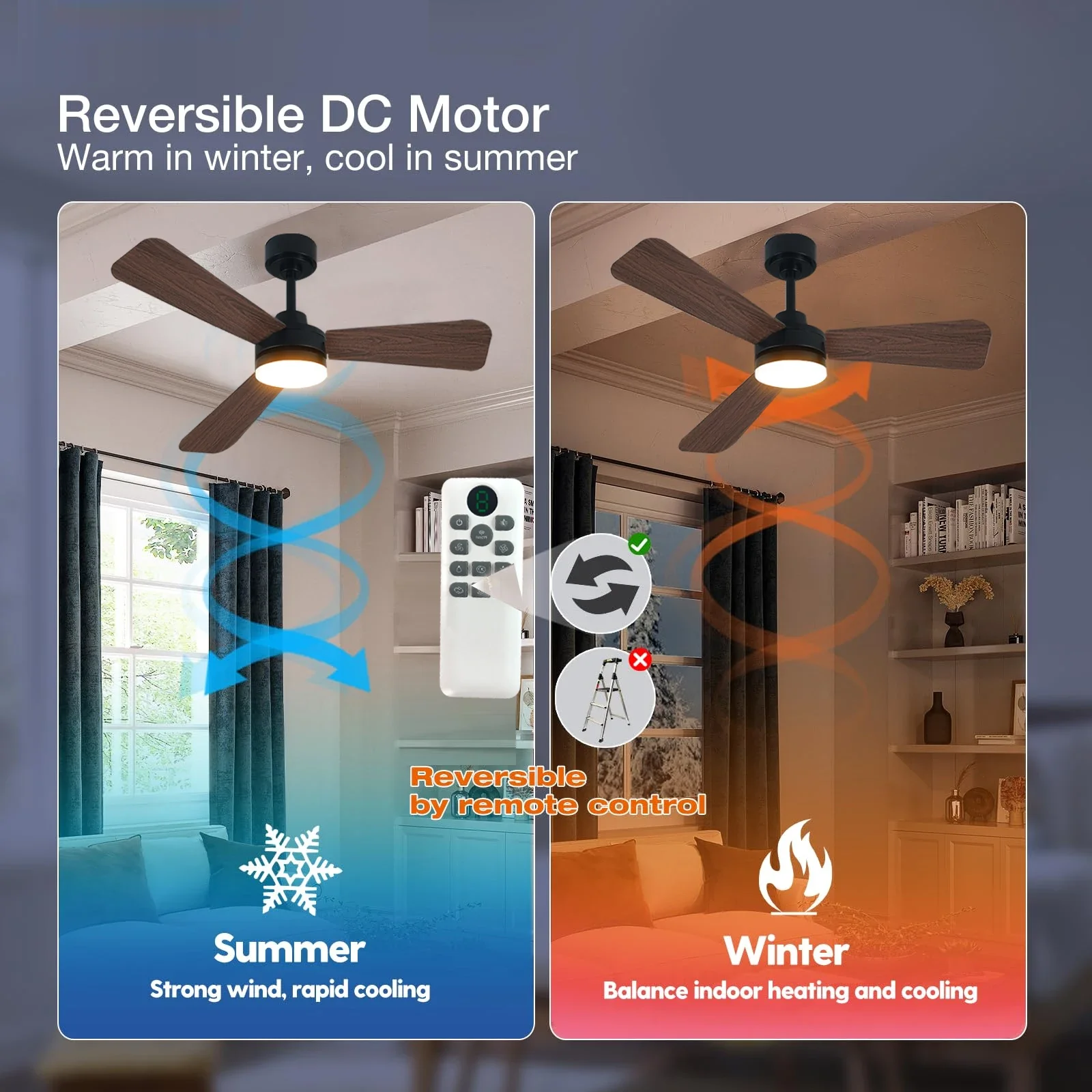 42 Luz de ventilador de techo de 52 pulgadas, ventilador de ventilación de ABS negro con control remoto de luz, luz colgante de interior comercial y doméstico