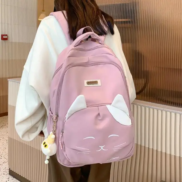 2023 New Large Capacity Primary School Bookbag Teenage Travel Bag Cartoon Schoolbag Female Kawaii Cat Design Student Backpack