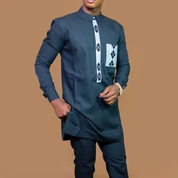 Conjunto de caftán bordado para hombre, Tops y pantalones de cuello alto, ropa tradicional informal étnica africana, traje de 2 piezas, trajes de boda