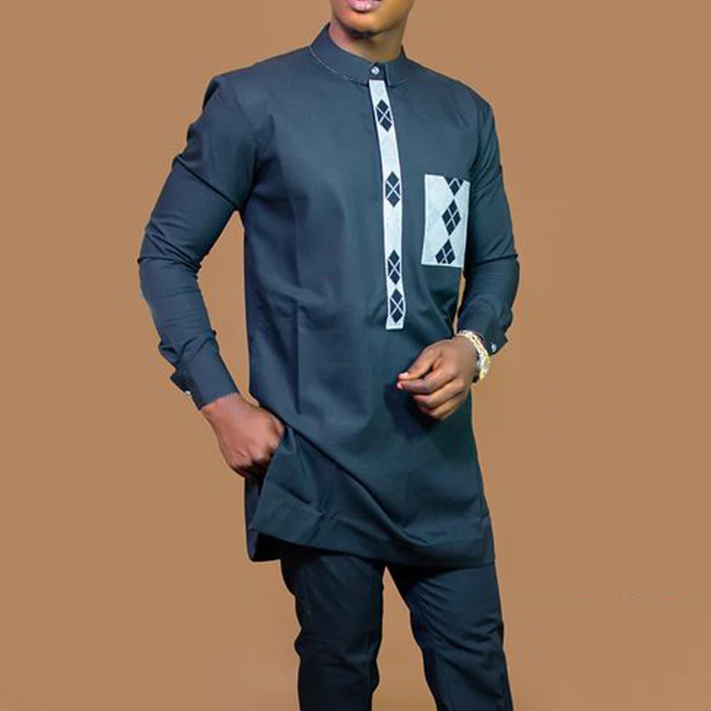 Kaftan Men Sets Embroidered Stand Collar Tops Pants African Ethnic Casual Traditional Clothing 2PCS Suit Wedding Outfits Wear