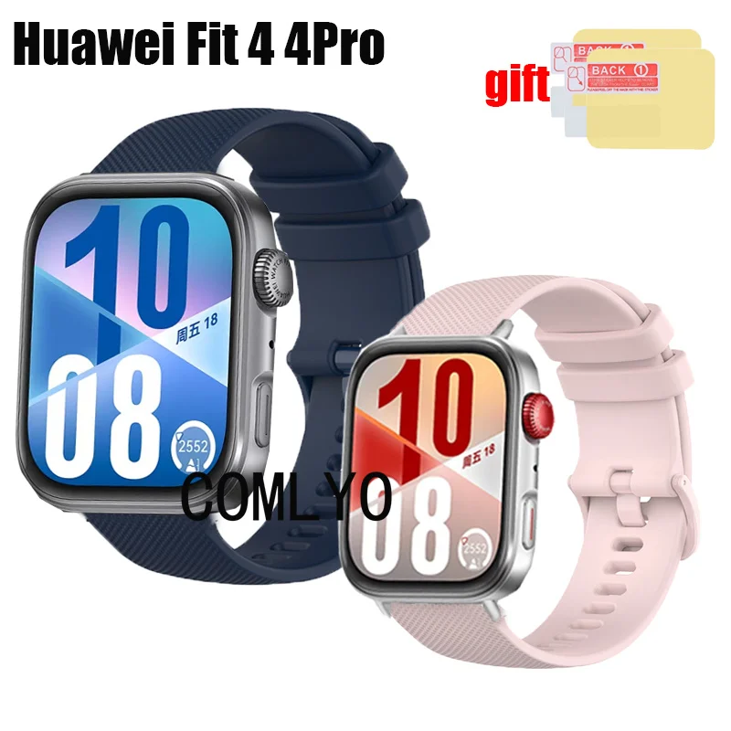 

Для часов Huawei Fit 4 pro, ремешок для умных часов, мягкий силиконовый ремень, ремешок для часов для женщин и мужчин, защитная пленка для экрана, аксессуары