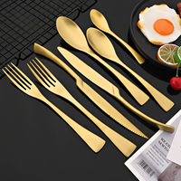 7Pcs Matte Dinnerware Set Stainless Steel Kitchen Cutlery Set Gold Steak Knife Forks Spoons Flatware Luxury Restaurant Tableware