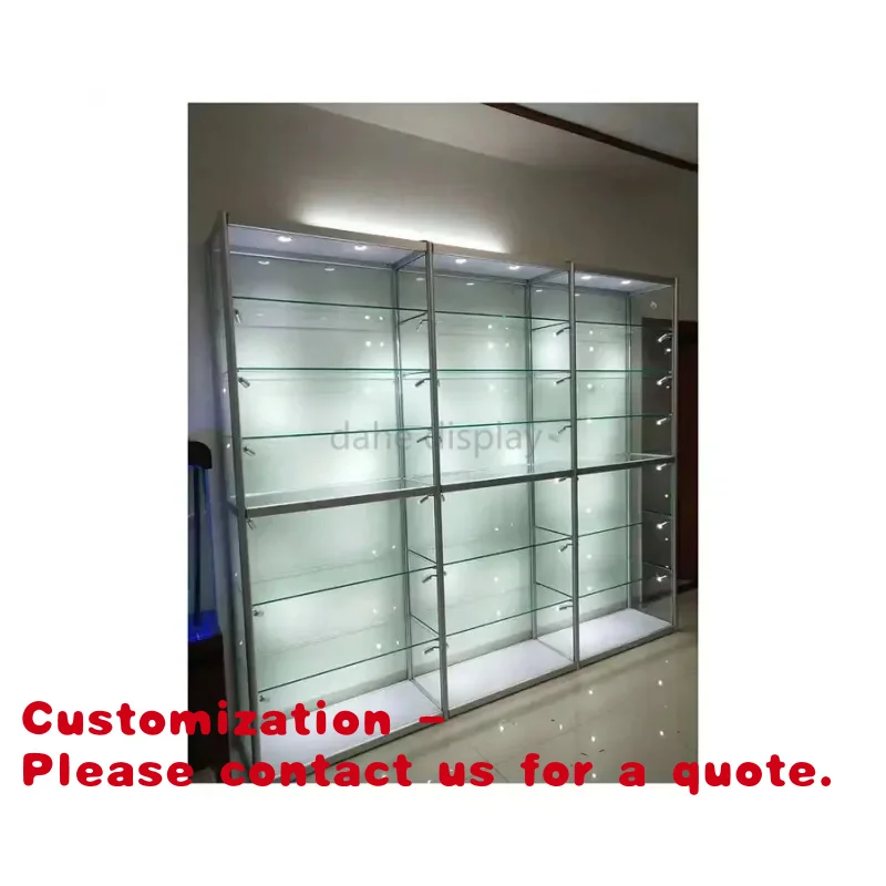 Customize.78inch High Full  Aluminum Frame with 6pcs Glass Shelves Glass showcase with Light Display Stand Show