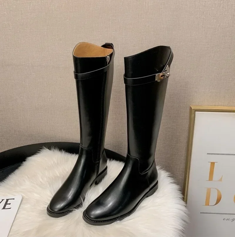 Long Tube Boots For Women Casual And Casual With Metal Buckles That Look Slim And Tall Side Zipper Knight Boots For Women