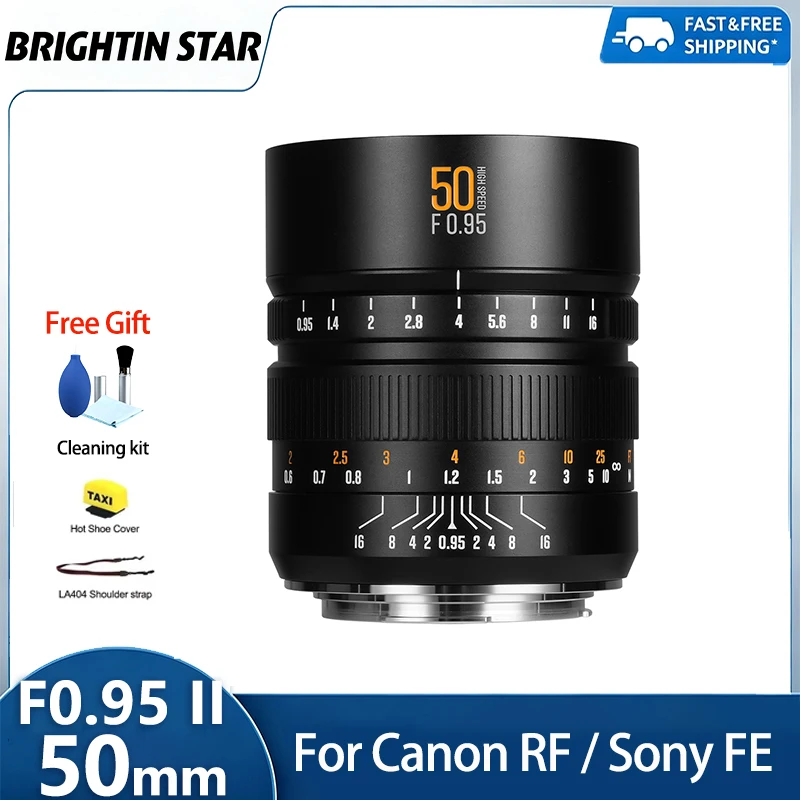 Brightin Star 50mm F0.95 II Full Frame Portrait Camera Lens for Sony ZVE10 A7III A6400 Nikon Z Canon EOS RF L-mount