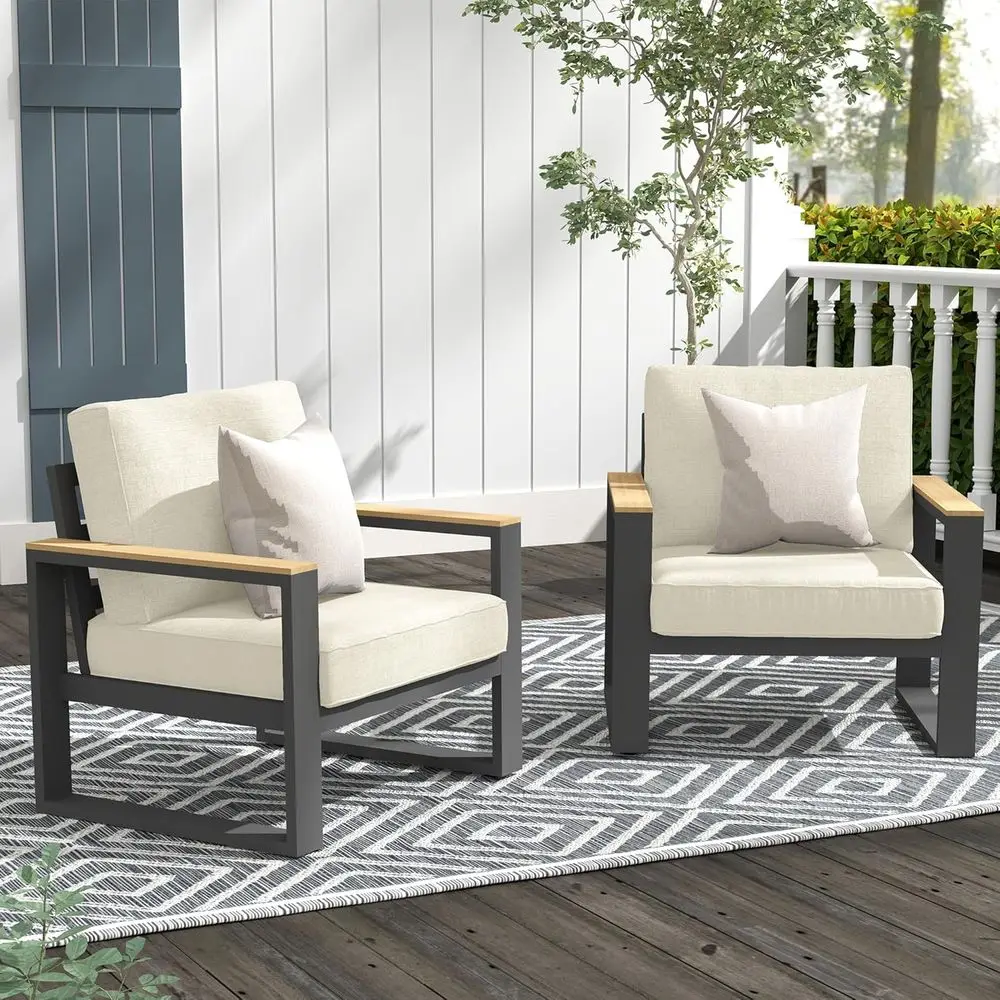 

Weather-Resistant Metal Patio Chairs Set of 2 with Adjustable Feet, Suitable for Outdoor Garden or Porch, Beige