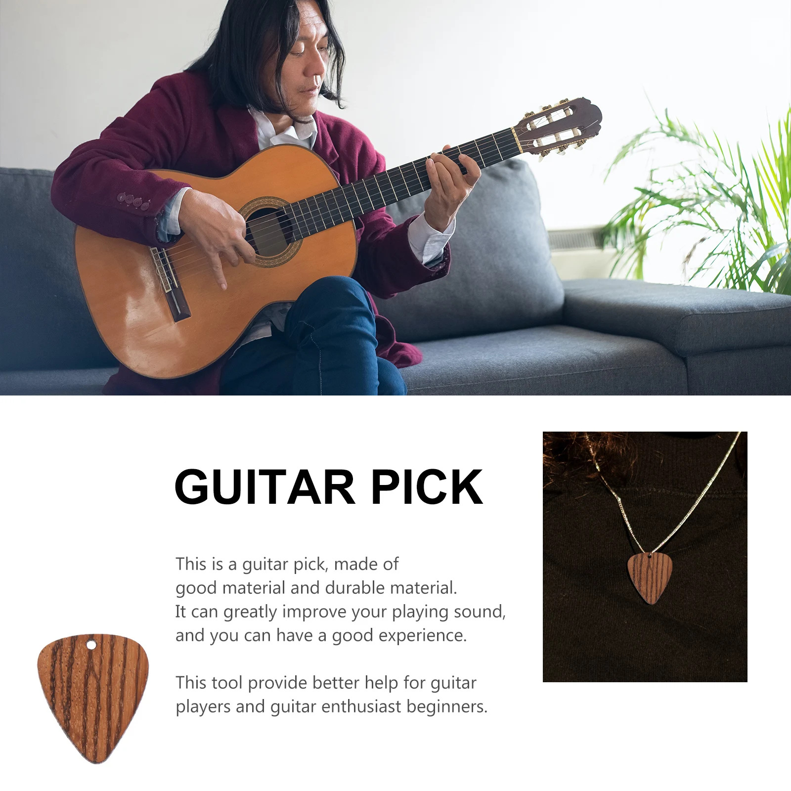 

Wooden Pendant Guitar Pick Durable Ergonomic Design Comfortable Feeling Wide Application Natural Material Music Instrument