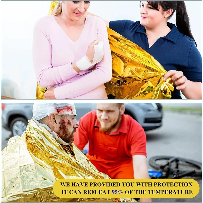 160*210 سنتيمتر بطانية طوارئ مقاوم للماء الدفء بطانية التخييم أدوات إنقاذ الحياة إنقاذ الإسعافات الأولية أدوات العزل الذهب