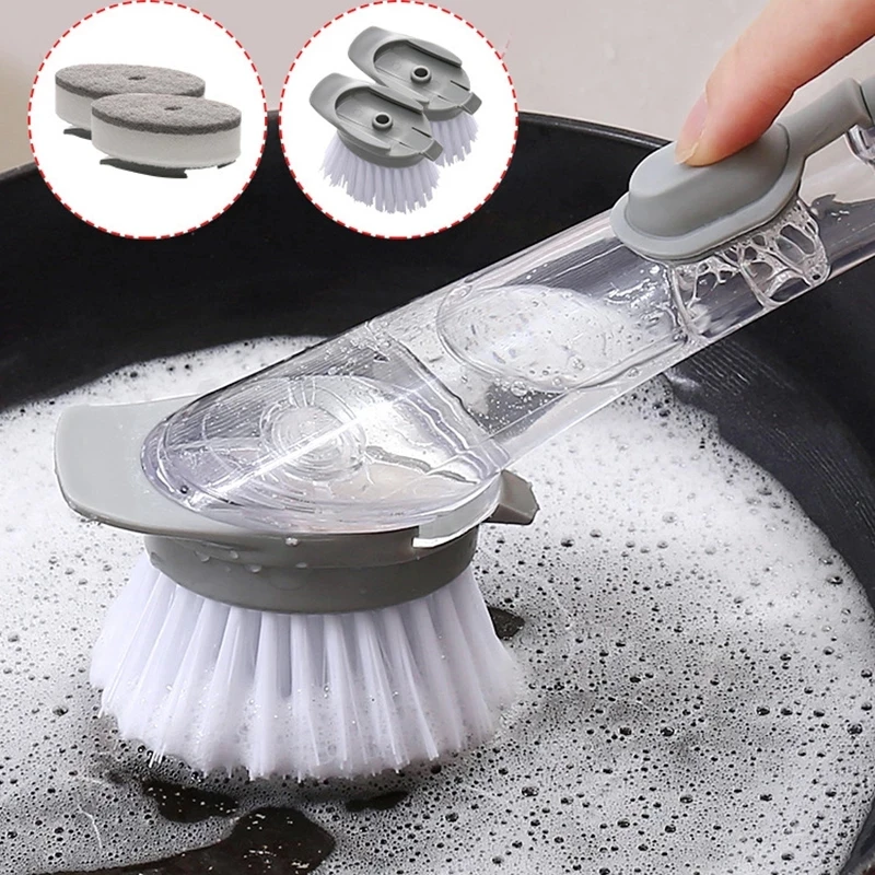 Kitchen Dish Brush Long Handle Dishwashing Clean Brush Multifunctional Dish Scrubber Brush with Liquid Dispenser Pot Wash Wipe